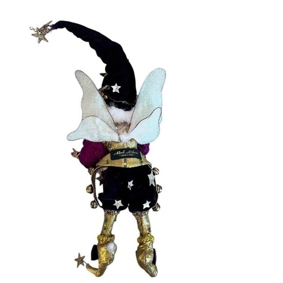 Mark Roberts Fairy Wizard Elf Santa Figurine Decor Purple/Gold Velvet Stars Bell - Picture 2 of 8